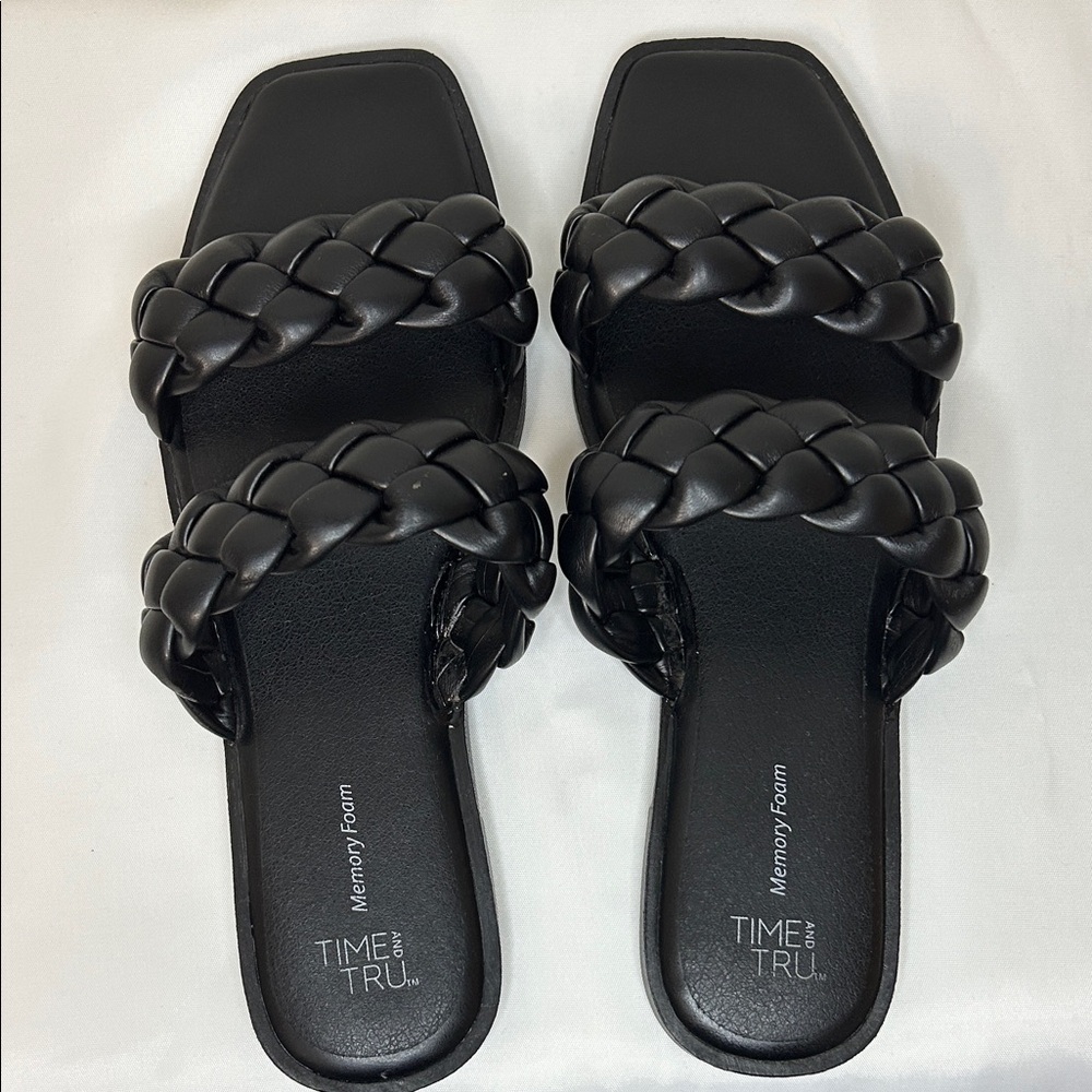 Time and Tru Double Braided Sandals - Black